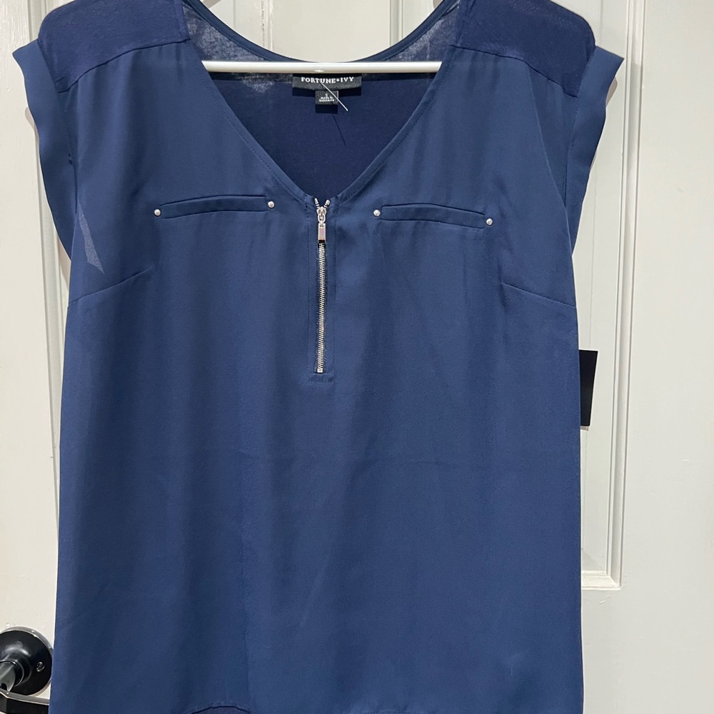 Port Authority Women's Navy Zipper Blouse